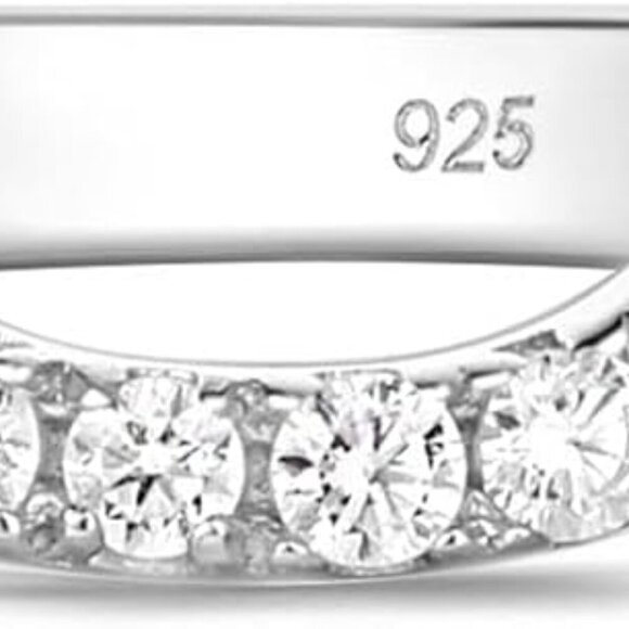 Affordable Moissanite Curved Wedding Band - Sterling Silver Size 6 Eternity Ring